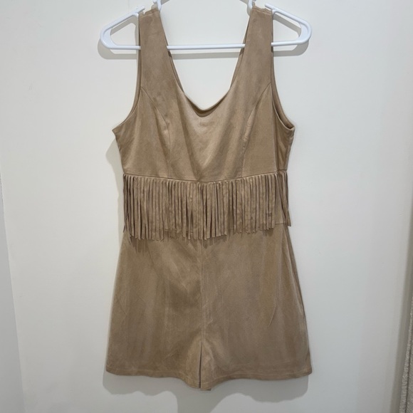 Chelsea & Violet Pants - Chelsea & Violet Tan Faux Suede Fringe Sleeveless Mini Dress Size S NWT